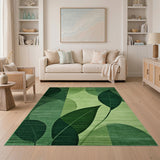 Modern Green Leaf Circle Area Rug