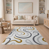 Gold Silver Abstract Wave Area Rug
