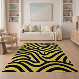 Bold Black Wavy Abstract Yellow Area Rug