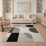 ODIKA Washable Abstract Geometric Area Rug - Low Pile Non-Slip Modern Neutral Carpet