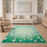Whimsical Daisy Meadow Butterfly Rug