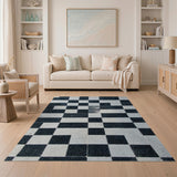 Black White Checkered Tile Geometric Rug