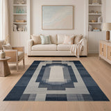 Navy Blue Geometric Frame Area Rug