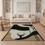 Black White Abstract Deer Silhouette Rug