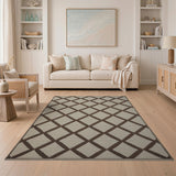 Brown Tan Diamond Lattice Woven Area Rug