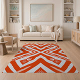 Red Chevron Sunburst Geometric Area Rug