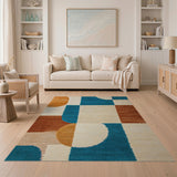 Bold Teal Orange Geometric Area Rug
