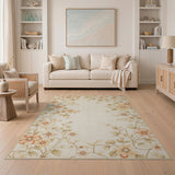 Cream Peach Floral Border Area Rug