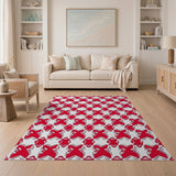Red Bold Red Geometric X-Pattern Area Rug