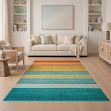Sunset to Teal Gradient Striped Area Rug