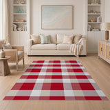 Rustic Farmhouse Red Gingham Plaid Farmhouse Area Rug
