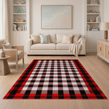 Rustic Farmhouse Bold Red Black Buffalo Plaid Area Rug