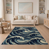 Crashing Ocean Waves Blue Teal Area Rug