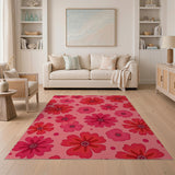 Pink Floral Vintage Vibrant Pink Hibiscus Floral Area Rug