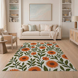 Orange Vibrant Orange Sunflower Floral Area Rug
