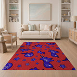 Playful Blue Unicorn Stars Red Kids Rug
