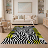 Bold Zebra Print Area Rug Black White Yellow