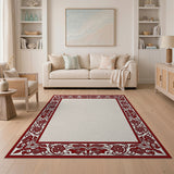 Ornate Red Lotus Floral Border Rug