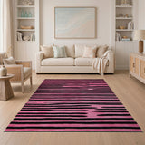 Pink Bold Pink Black Striped Area Rug