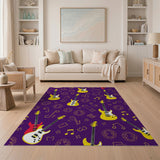 Purple Rock Guitar Cartoon Area Rug