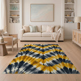 Bold Yellow Black Zigzag Wave Area Rug