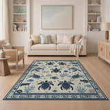 Navy Sea Turtle Coastal Beach Area Rug