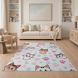 Adorable Kawaii Cats Paw Prints Area Rug