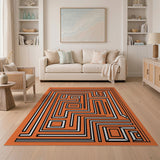 Bold Orange Maze Geometric Area Rug