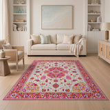 Vibrant Pink Medallion Persian Area Rug