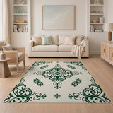 Green Elegant Green Floral Ornate Area Rug
