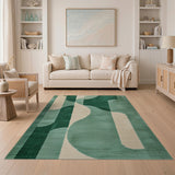 Curved Green Abstract Geometric Area Rug