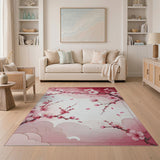 Floral Vintage Pink Cherry Blossom Branch Area Rug