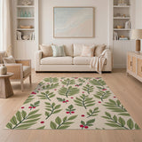 Lush Green Leaves Red Berries Area Rug