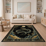 Coiled Teal Dragon Under Moonlit Forest Rug