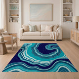 Teal Navy Marble Wave Abstract Area Rug