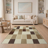 Tan Brown Geometric Woven Block Area Rug