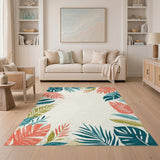 Vibrant Leaf Border Washable Area Rug