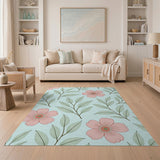 Blush Pink Floral Teal Pattern Area Rug