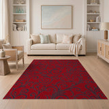 Red Swirling Vine Floral Area Rug