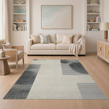 Modern Black Halftone Circles Area Rug - Beige