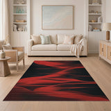 Red Wave Geometric Abstract Area Rug