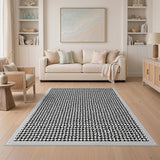 Black and White Black White Geometric Washable Area Rug