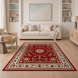 Red Traditional Persian Area Rug with Golden Florals
