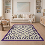 Cream Fish Silhouette Rug with Purple Border