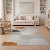 Abstract Neutral Shapes Area Rug with Orange Accents