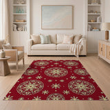 Festive Red Mandala Snowflake Area Rug