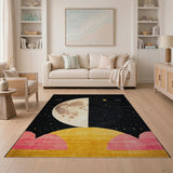Starry Crescent Moon over Golden Hills Rug