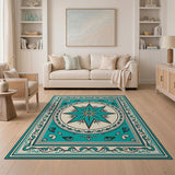 Teal Compass Rose Coastal Area Rug
