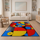ODIKA Modern Bauhaus Geometric Washable Area Rug - Non-Slip Low Pile Art Carpet