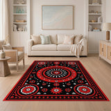 Red Black Floral Medallion Persian Rug
